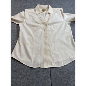 Gold Label Dress Shirt Women's 14 Ivory 100% Cotton Pintuck Long Sleeve Formal